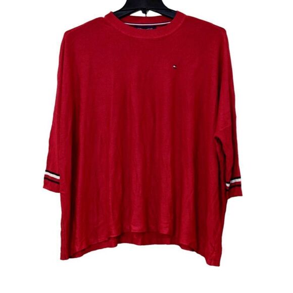 Tommy Hilfiger Womens Size XS Red Crew Neck Tunic Poncho Sweater Top Oversized - Picture 1 of 8